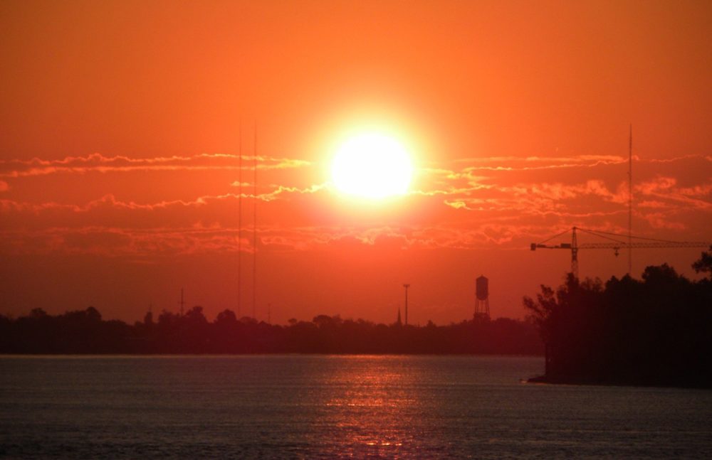 Sunrise on the Mississippi River.