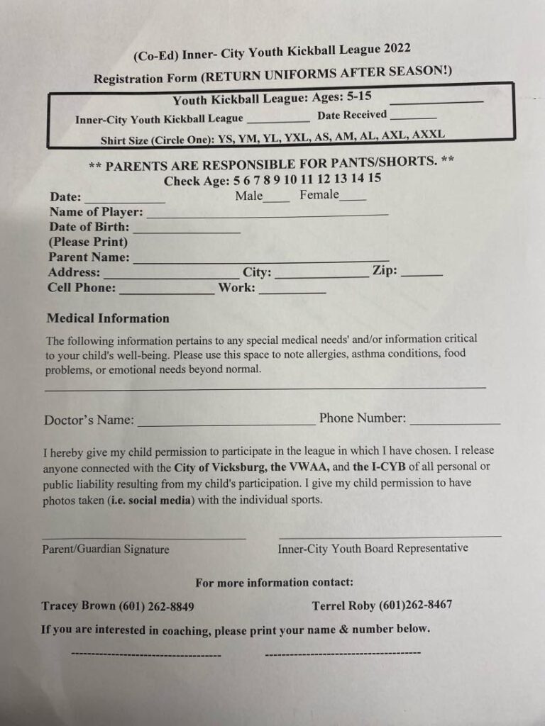 kickball registration form