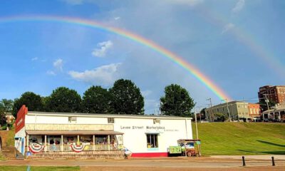 Double rainbow over Levee Street Marketplace in downtown Vicksburg