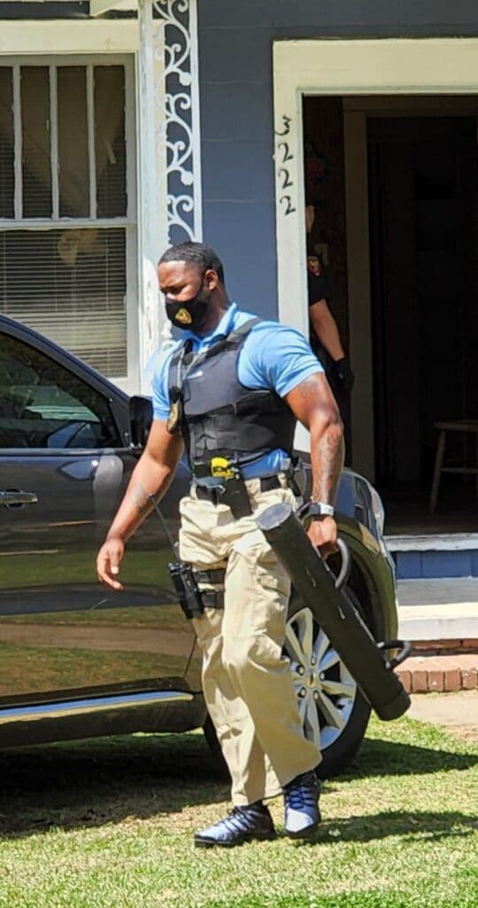 A VPD officer was observed carrying a battering ram. Photo by David Day