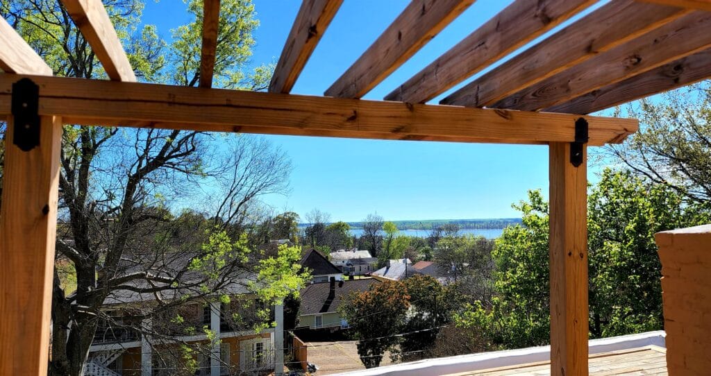 The 3rd floor balcony with majestic river views. Sunsets are being planned for this location. Photo by David Day