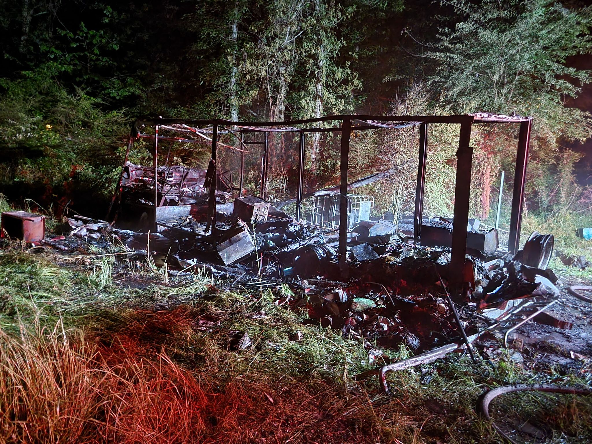 An RV was destroyed in a fire early Monday morning on Tilton Ranch Road