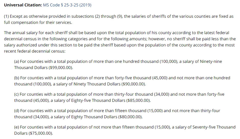 Excerpt from MS Code § 25-3-25 (2019)