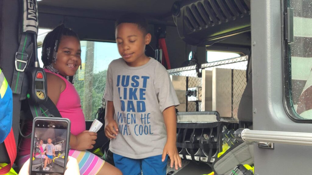 Kids on the fire truck