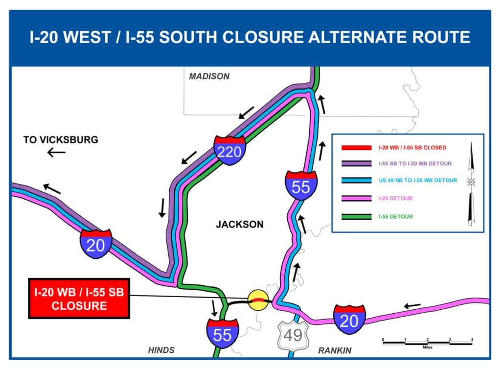 I-20 west/I-55 south closure map