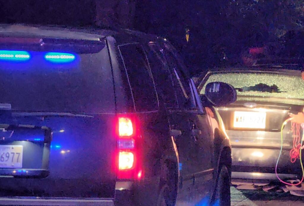 The back window of the black Ford sedan on Martha. Photo by David Day