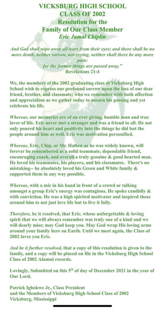 Eric Chiplin honor
