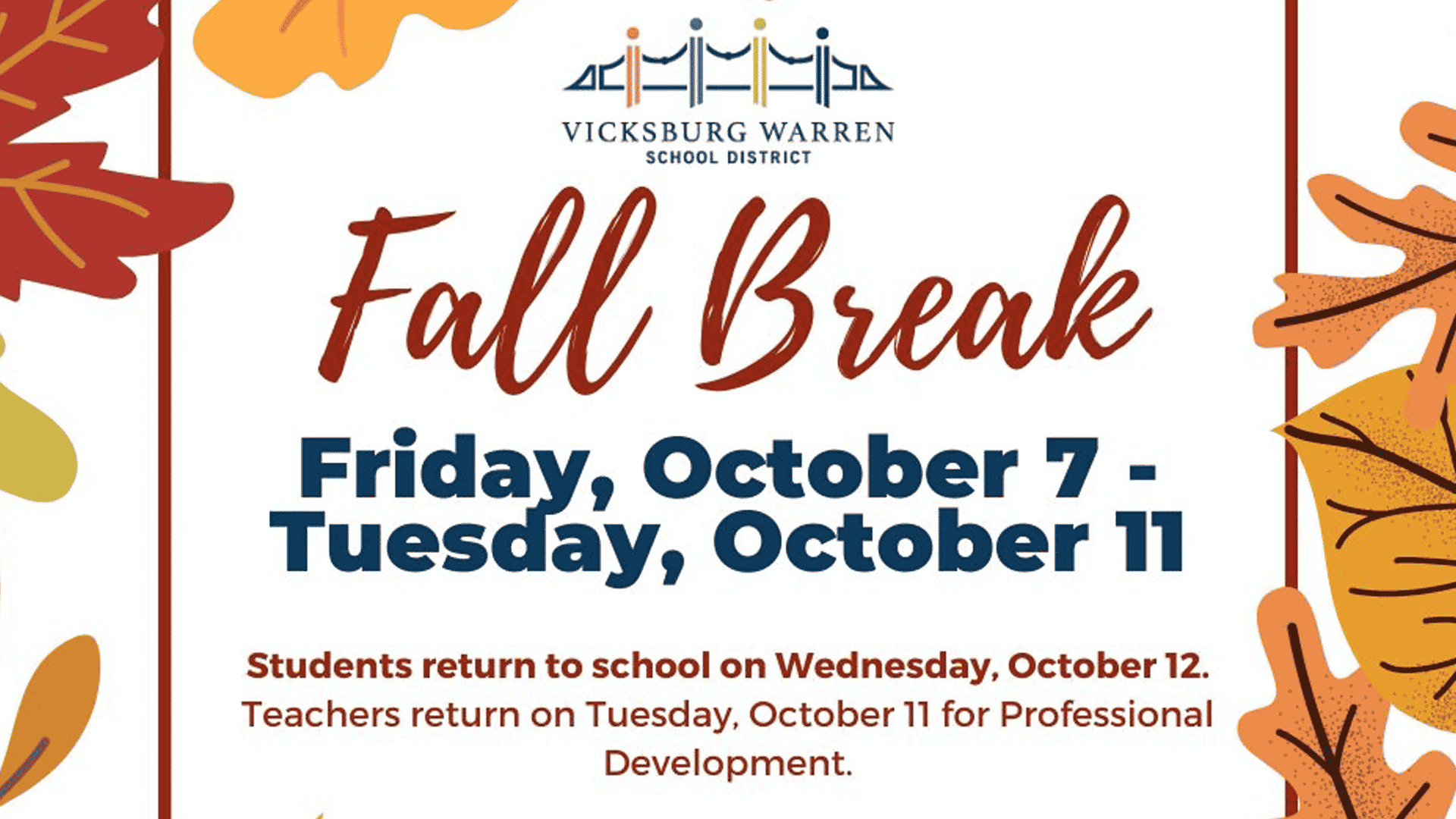 vicksburg-warren school district fall break
