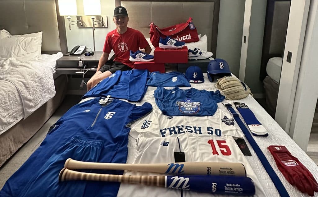 Tristan Jamison with MLB gear