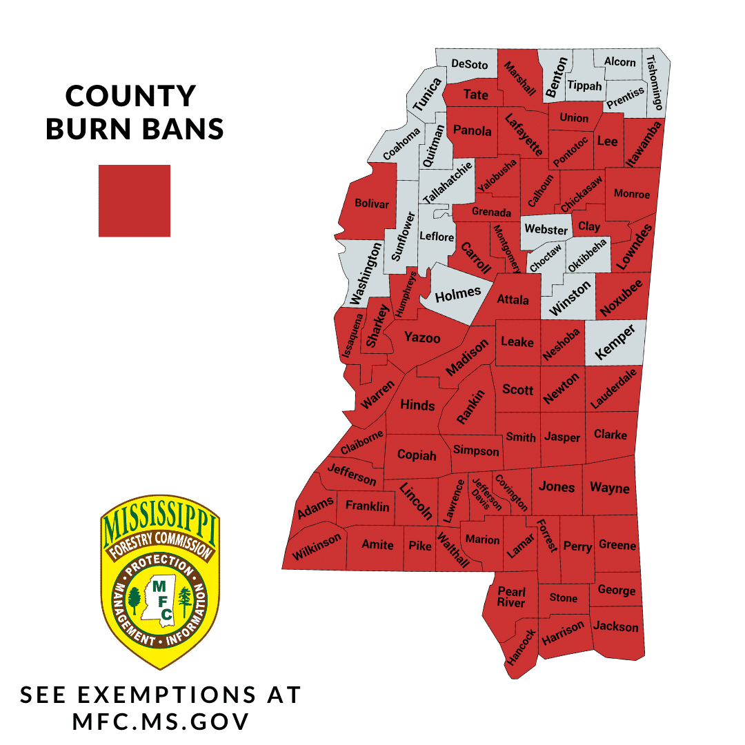 Mississippi counties under a burn ban
