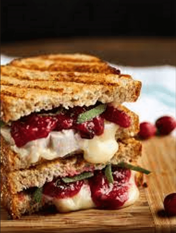 A panini made of Thanksgiving leftovers