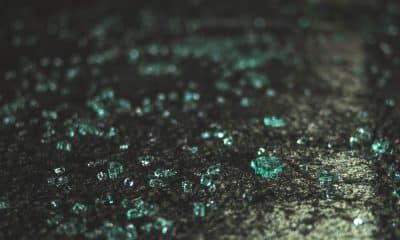 Windshield fragments from a car accident.