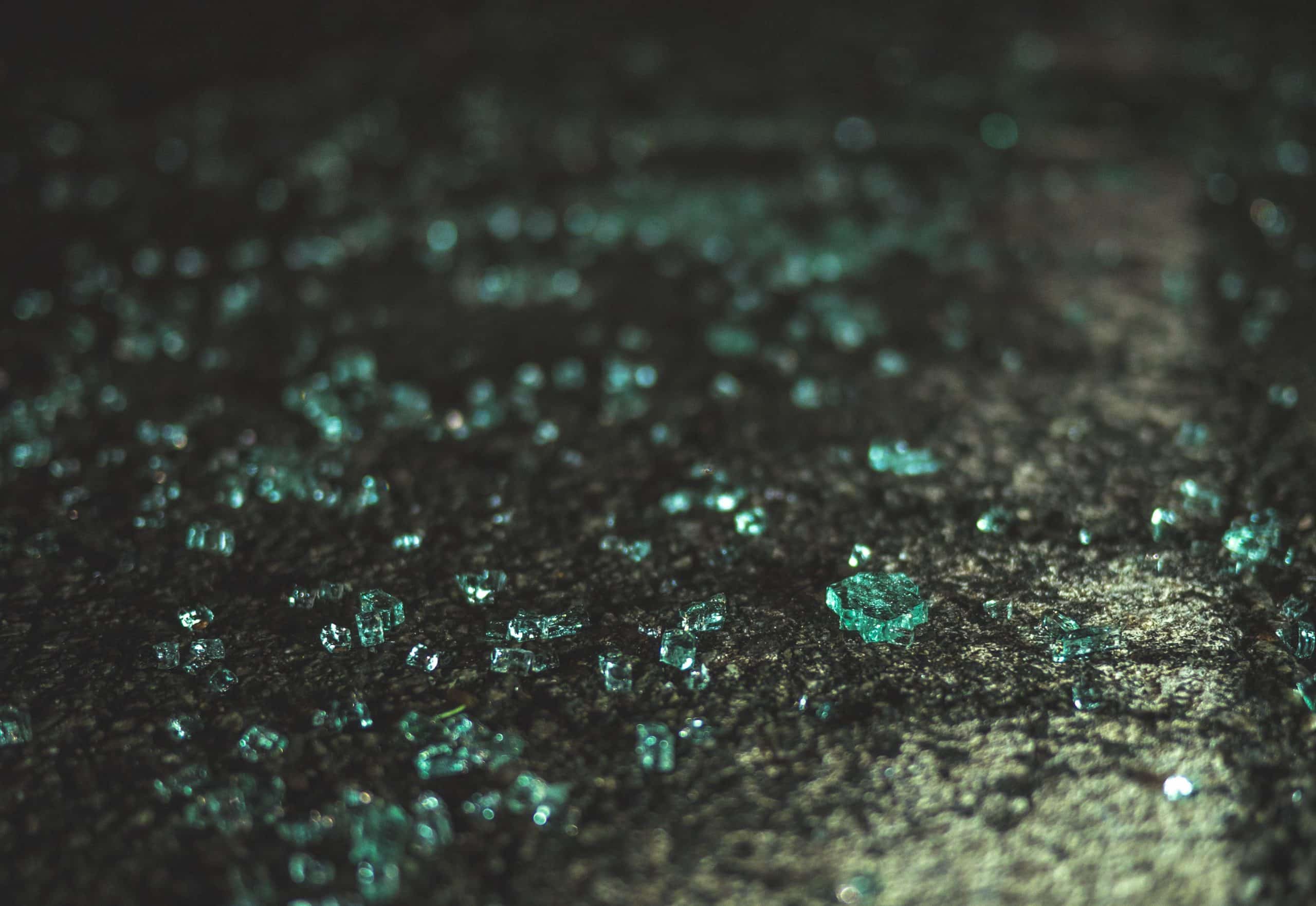 Windshield fragments from a car accident.