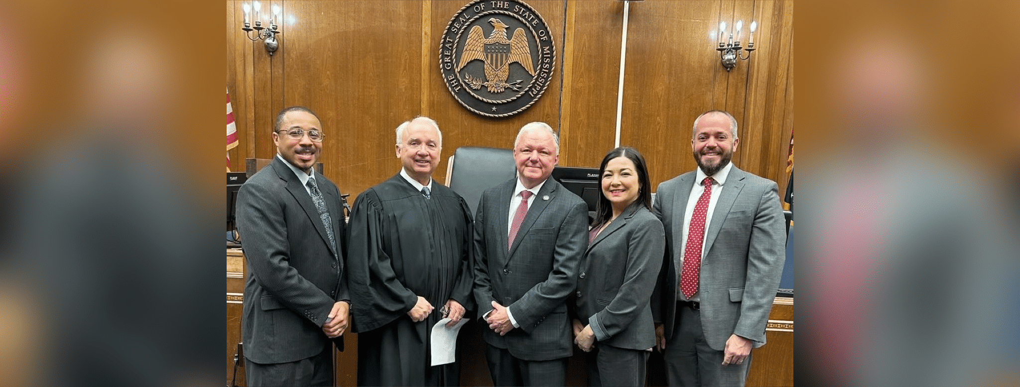 L-R ADA Mike Warren, Judge James Chaney, DA Ricky Smith, ADA Liem Walker and ADA Branan Southerland