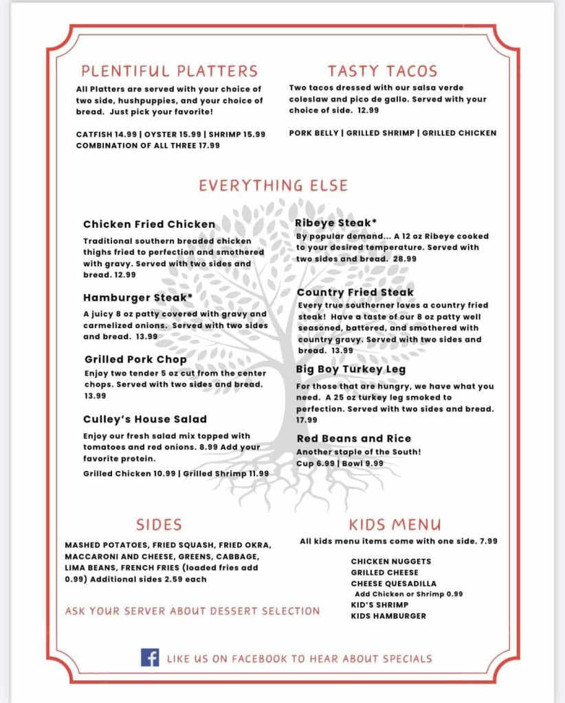 culleys menu