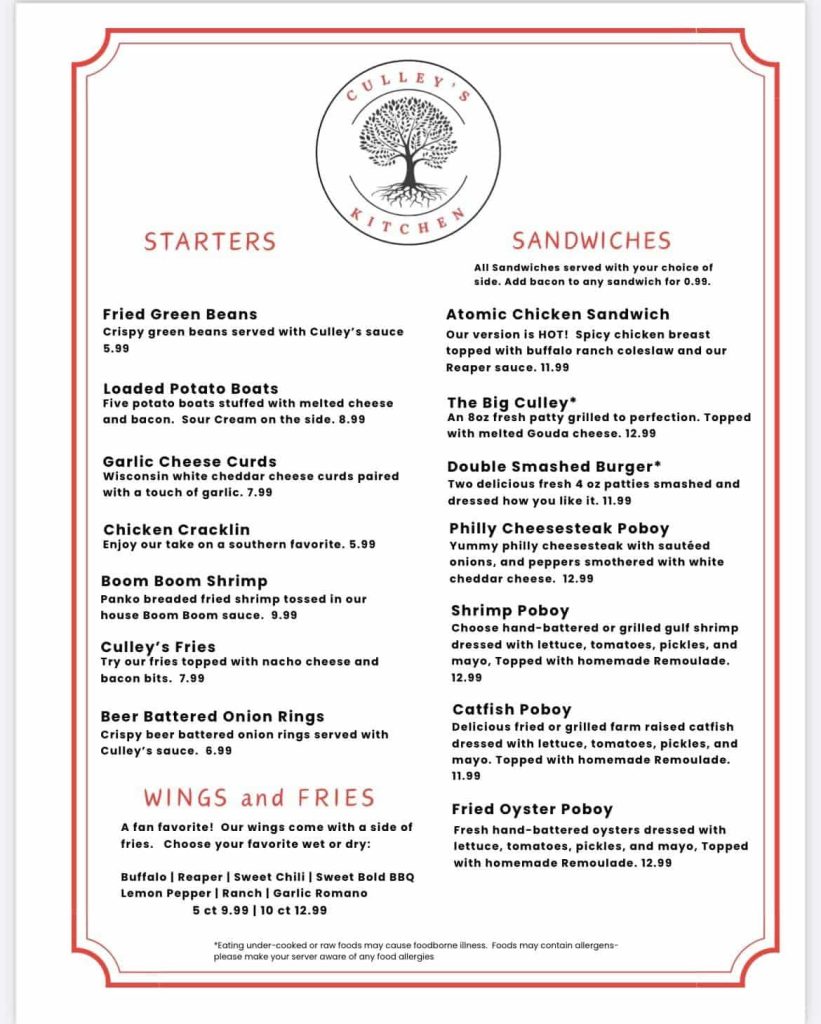 culleys menu