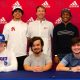 Front L-R Ben McMullin, Eric Lingle, Dylan Massey. Front L-R Beau Davis, Julien Demby, Coach Josh Morgan, Zack Evans and Garrett Orgas