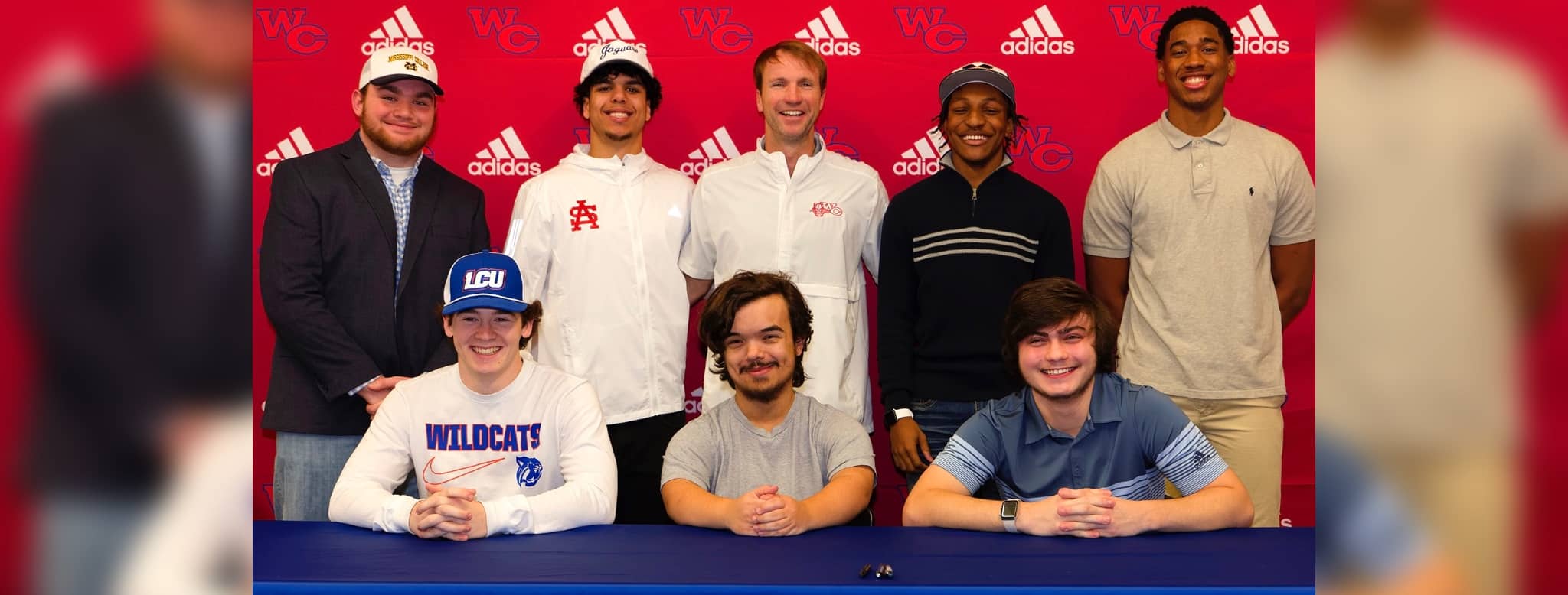Front L-R Ben McMullin, Eric Lingle, Dylan Massey. Front L-R Beau Davis, Julien Demby, Coach Josh Morgan, Zack Evans and Garrett Orgas