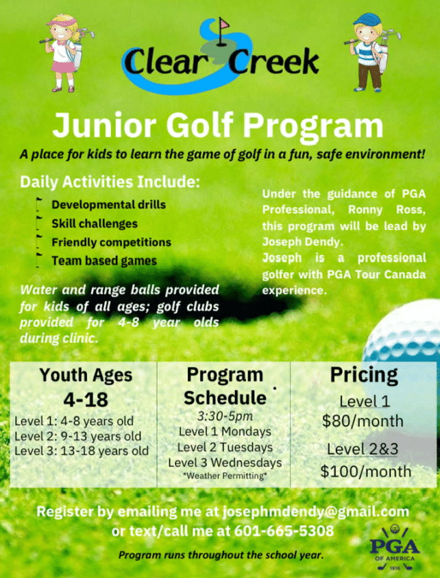 Junior Golf Clinics Starting This Week At Clear Creek Golf Course